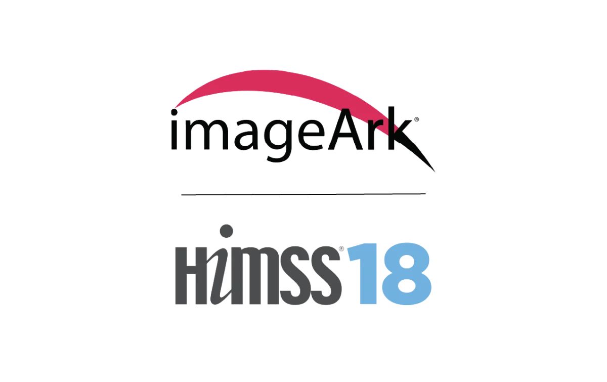 A graphic that features logos for ImageArk and HIMSS18, split by a thin grey line.