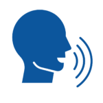 Blue icon of a head speaking with sound waves, representing EndoSoft in medical reporting.