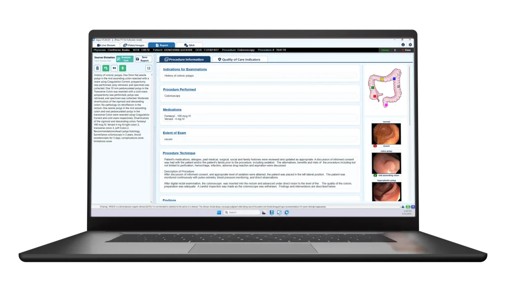 Argus AI for gastroenterology report writing