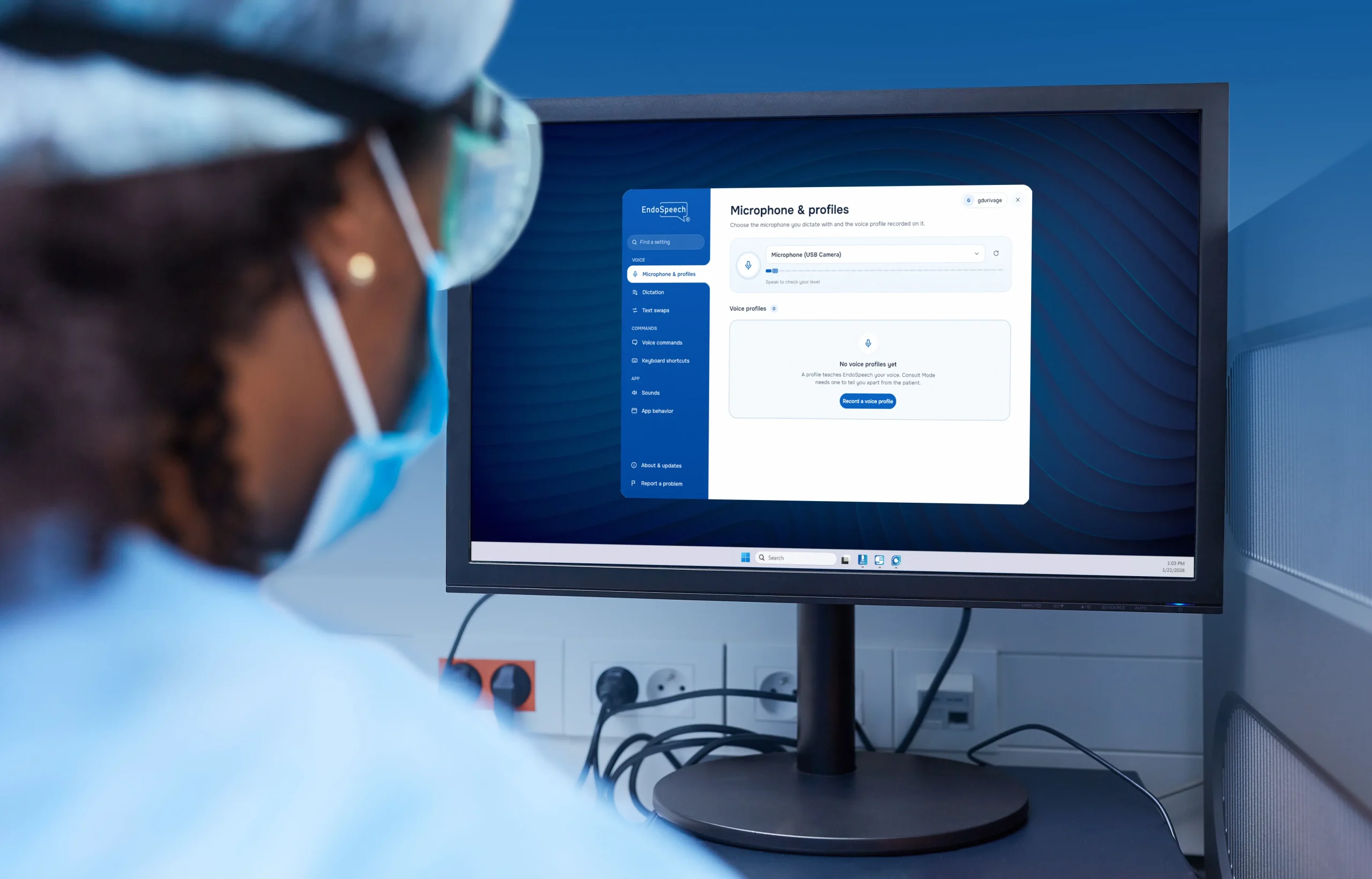 EndoSpeech voice profile on computer screen